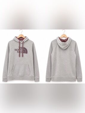 Women’s The North Face Gray Hoodie Large LG Mauve Logo Pullover